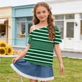thumbnail image 2 of HAiming Girls Tops off the Shoulder Short Sleeve Striped Color Block T Shirts Loose Casual Fashion Tee Summer Vacation Workout Blouses, 2 of 9