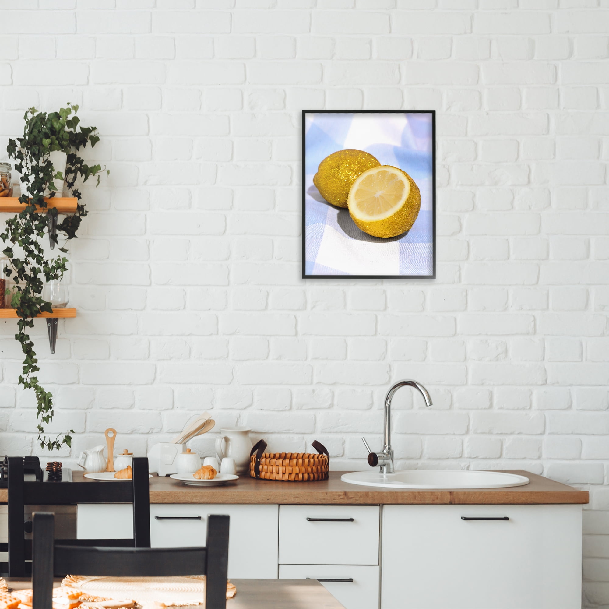 Stupell Industries Glimmer Lemon on Blue Black Framed Giclee Art, design by LISH Creative