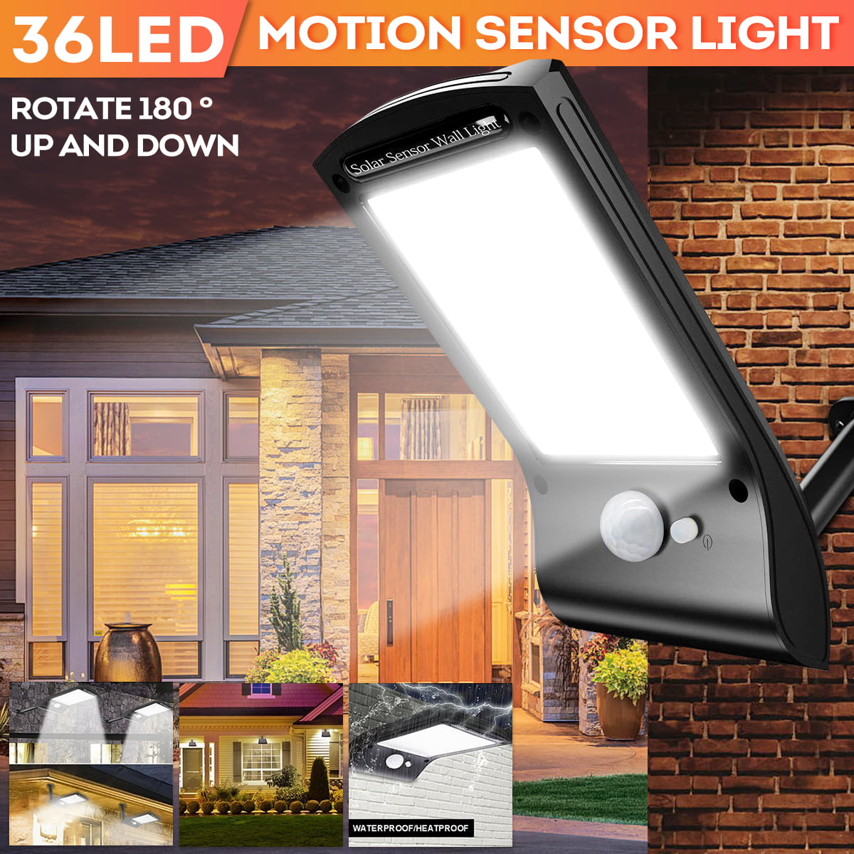 36-LED Solar Power Light PIR Sensor Motion Activated Outdoor Garden Path Lamp 