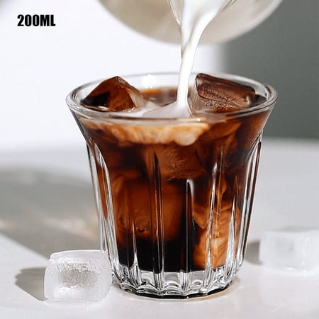 

Clear Glass Coffee Cups Retro Vertical Transparent Drinkware Cup Mugs for Espresso Tea Juice Milk Dishwasher Safe 200ml/6.8 Ounce