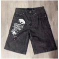 thumbnail image 3 of Pantalones cortos de mezclilla con estampado de payaso y grafiti de estilo hip hop lavado gótico americano, estilo Y2K, estilo casual clásico negro, pantalones anchos hasta la rodilla, 3 of 5