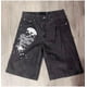 thumbnail image 3 of Pantalones cortos de mezclilla con estampado de payaso y grafiti de estilo hip hop lavado gótico americano, estilo Y2K, estilo casual clásico negro, pantalones anchos hasta la rodilla, 3 of 5