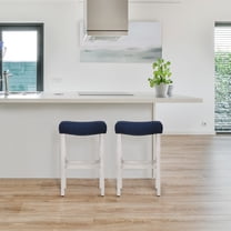 Costaelm Bulmon 29" Upholstered Bar Stool with Nail Head Trim, White/Navy Blue