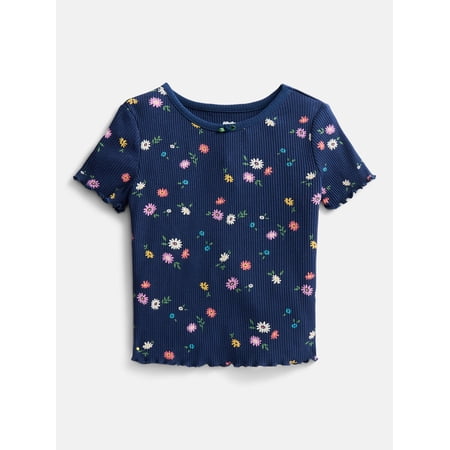 Wonder Nation Toddler Girls' Ribbed Tee with Short Sleeves, Sizes 18M-5T