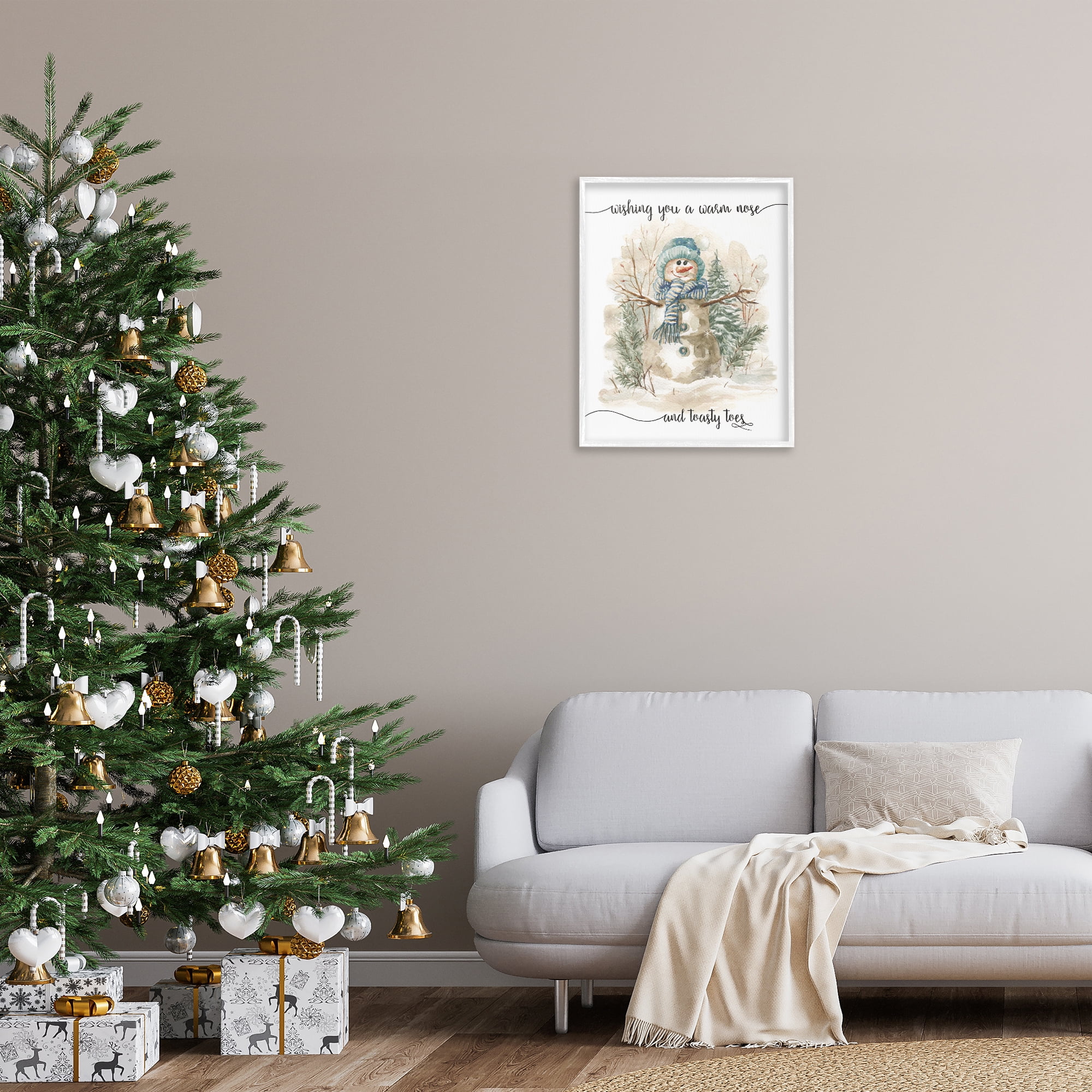 Stupell Industries Warm Nose & Toasty Toes Holiday Painting White Framed Art Prints Wall Art, 24 x 30