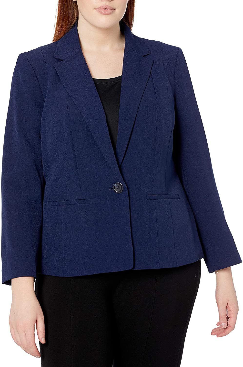 Kasper Womens Plus Size Stretch Crepe One Button Jacket