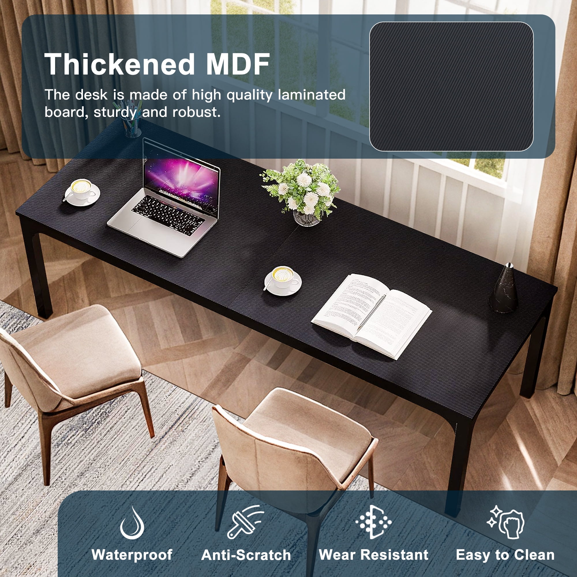 Demi Bonn 78" Farmhouse Dining Table, Wood Rustic Kitchen Table for 8 People, Large Rectangular Dinner Table for Dining Room, Home Office, Living Room Furniture, Black