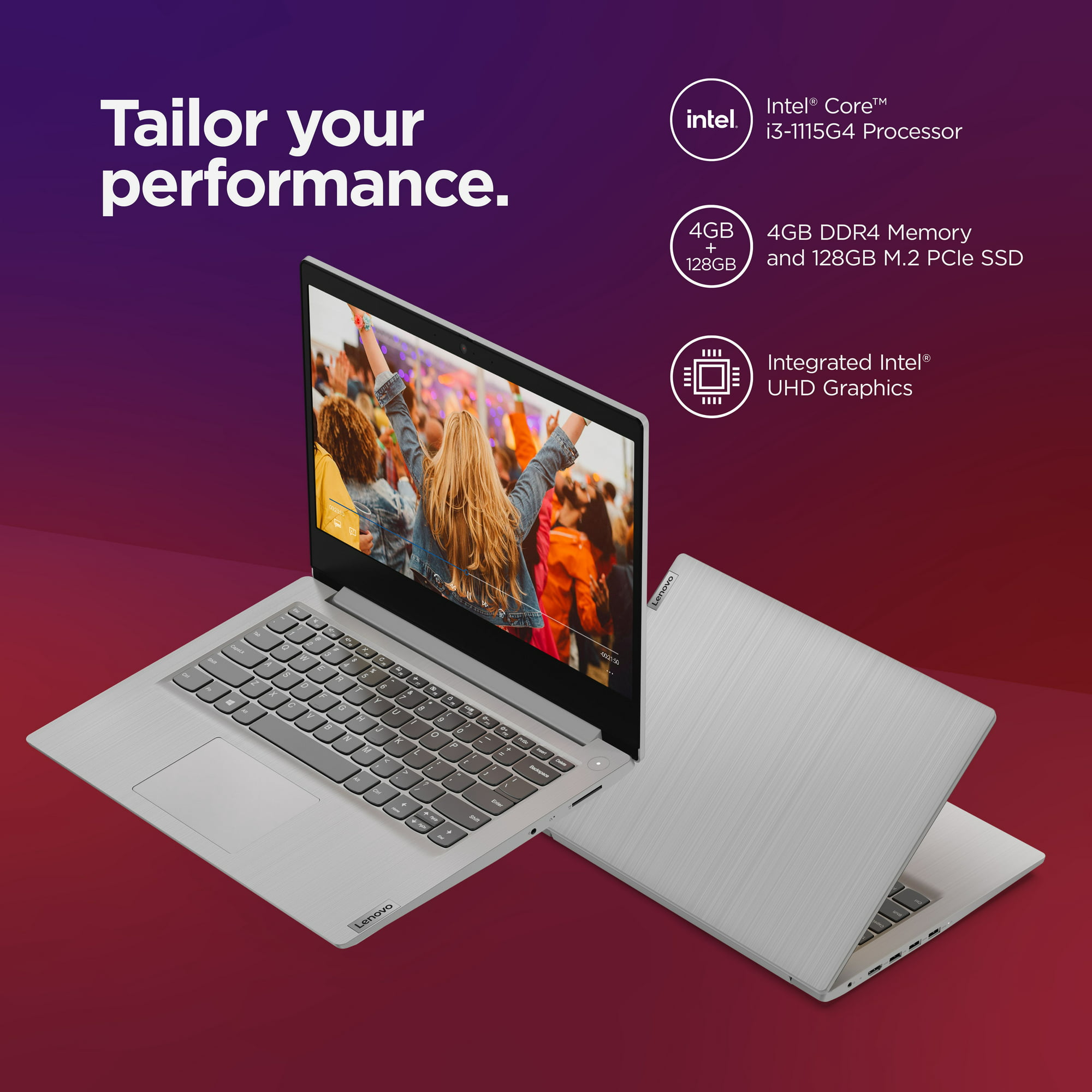 Lenovo Ideapad 3i 14" FHD Laptop, Intel Core i3-1115G4, 4GB, 128GB SSD, Windows 11 in S Mode, Platinum Grey, 81X700FGUS
