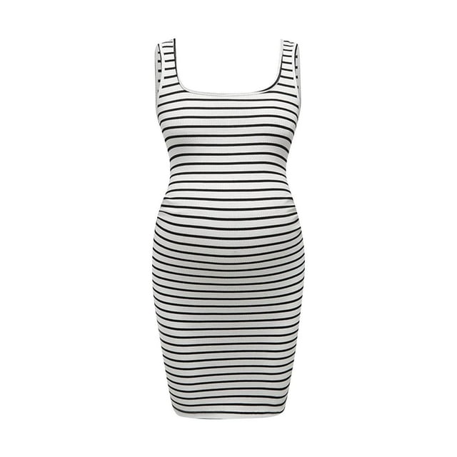 Maternity Dress Summer Fall Sleeveless Striped Hip Hugging Tight