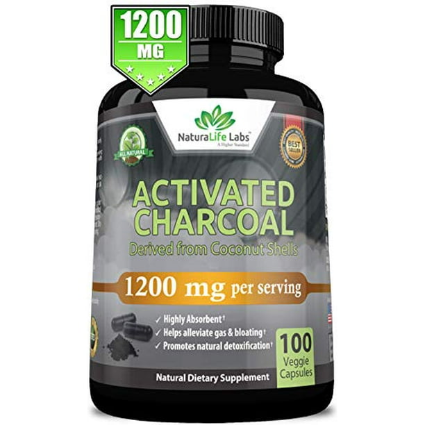 Organic Activated Charcoal Capsules 1,200 mg Highly Absorbent Helps