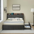 thumbnail image 1 of Bed Frame with 2 Storage Drawers and Charging Station, Rustic Linen Upholstered Platform Bedframe with Storage Headboard, Heavy Duty, No Box Spring Needed, Easy Assembly, Noise Free, Grey, 1 of 7
