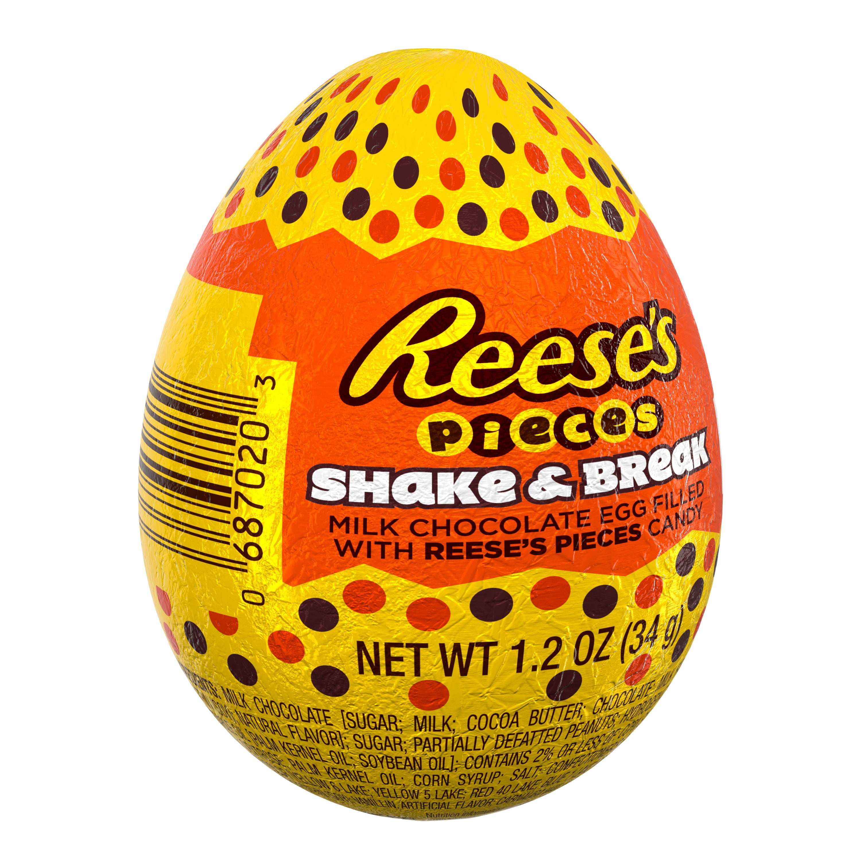 REESE'S, PIECES, Shake & Break Milk Chocolate Egg Filled with REESE'S PIECES Candy, Easter, 1.2