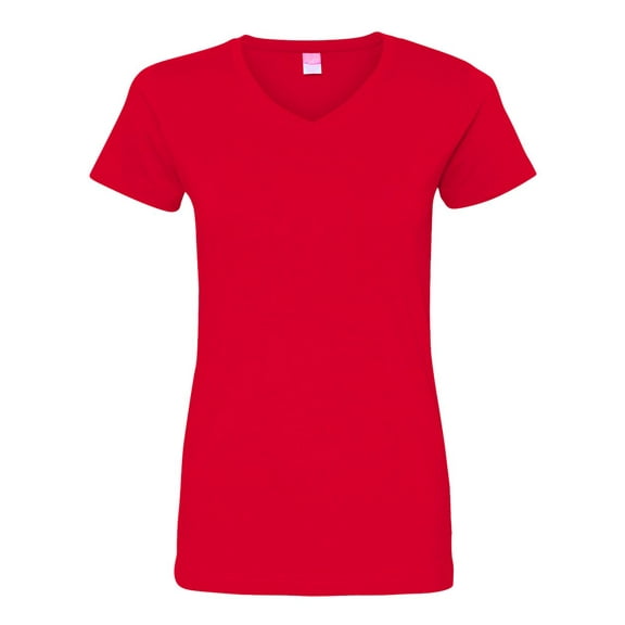 Ladies' V-Neck Fine Jersey T-Shirt - RED - XL