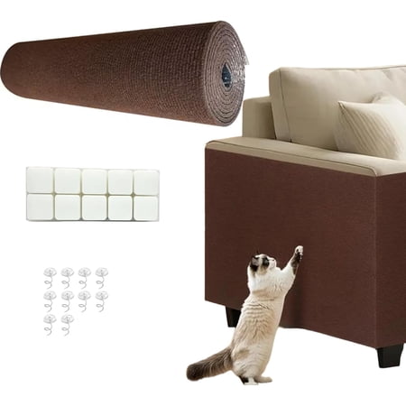 Cat Scratch Furniture Protector Self-Adhesive DIY Scratching Mat for Couch Sofa Wall and Door - 78.7x15.8 inch-brown