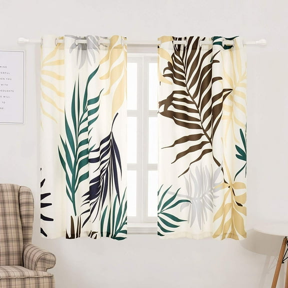 Subrtex Spring Leaves Printed Blackout Thermal Insulated Bedroom/Living Dining Room Grommet Top Curtains for Home and Office (52'' x 84'' 2 Panels, Yellow)
