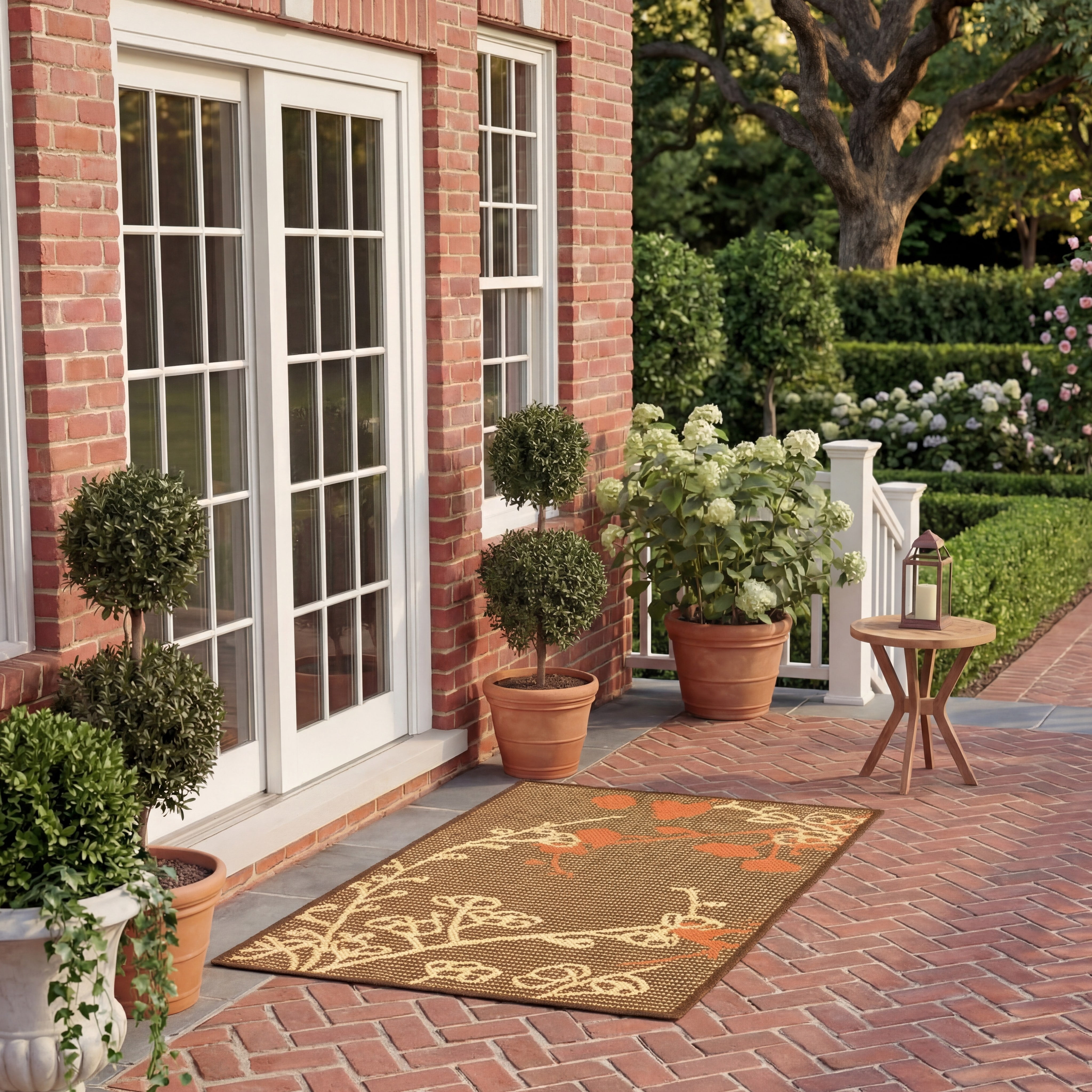 SAFAVIEH Courtyard Christian Floral Indoor/Outdoor Area Rug, 4' x 5'7", Natural Brown/Terracotta