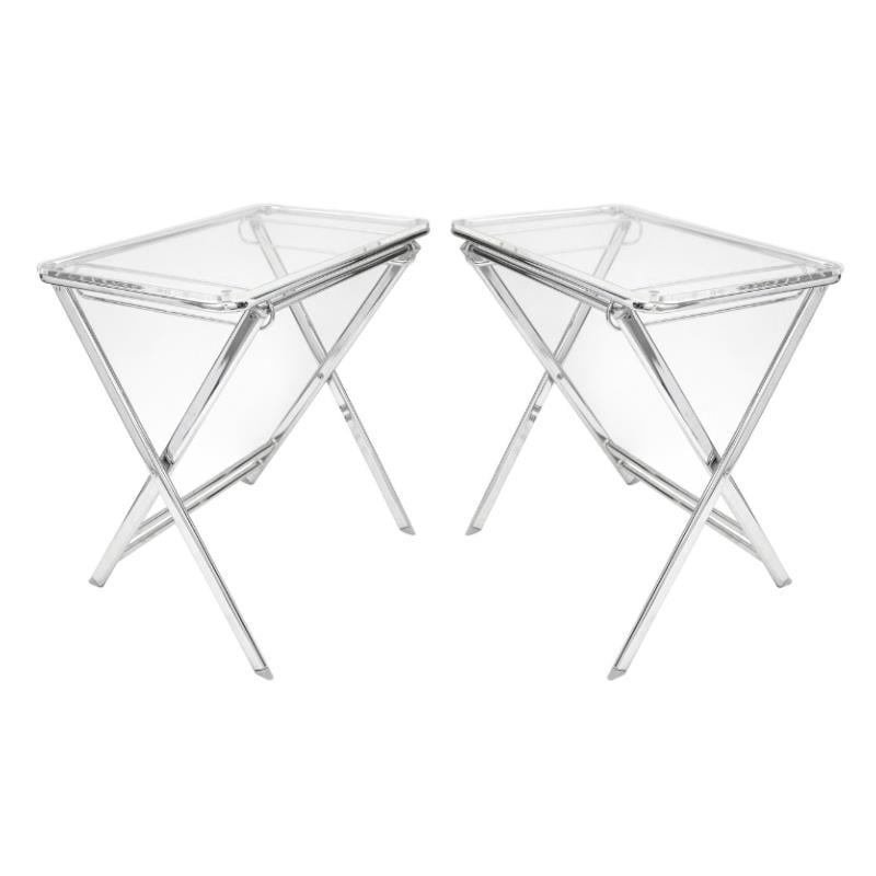 Home Square Modern Foldable End Table Tray With Acrylic Top in Clear Set of 2