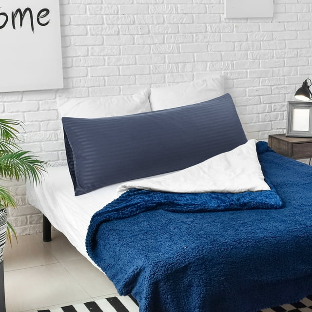 PiccoCasa Microfiber Body Striped Pillowcase Soft Durable Navy Blue 20" x 60"