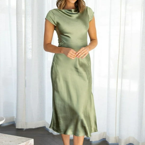 Vestido Largo De Mujer Vestido largo sexy Vestido de túnica de verano con nudo torcido en la espalda Traje diario (verde oliva L) Ygjytge para Mujer Verde oliva T 22