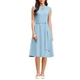 thumbnail image 2 of INSPIRE CHIC Women's A-Line Sleeveless Dress Pleated Neck Tie Waist Summer Work Flare Dresses L Light Blue, 2 of 5