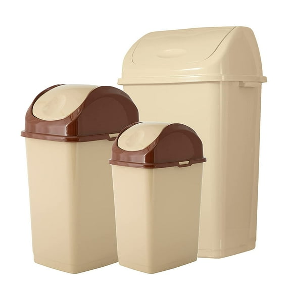 Superio Swing Top Trash Can Set - Beige (3 Pack- 4.5 Gal, 9 Gal, 13 Gal)
