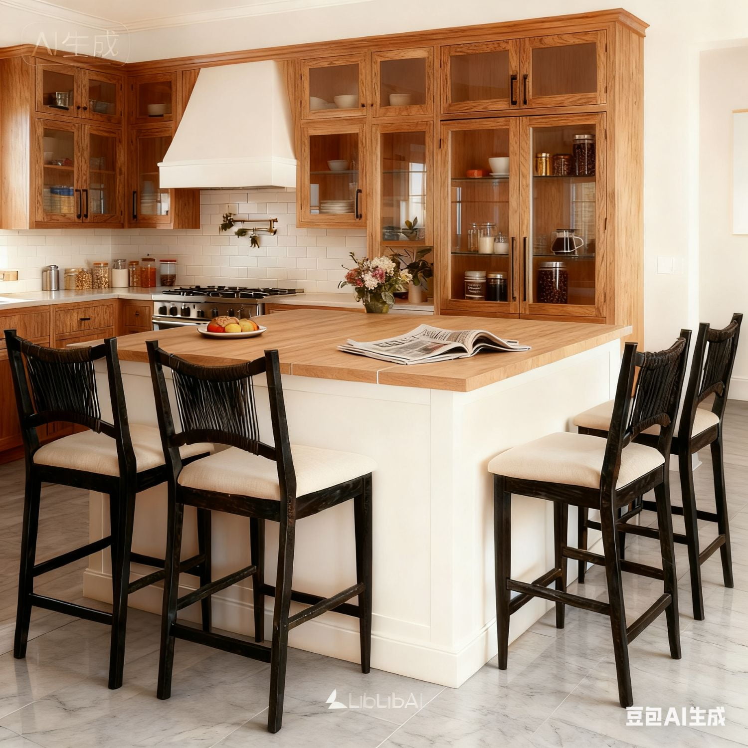 Dayalane Farmhouse Bar Stools Set of 4, 25.5" Counter Height Bar Stools with Paper Cord Woven Back and Solid Wood Frame, Chenille Upholstered Kitchen Island Chairs for Dining Room Home Bar, Black