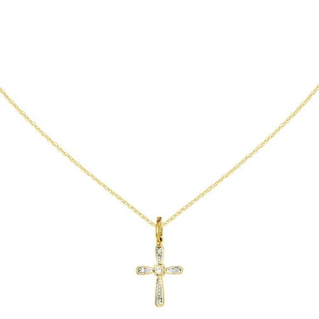 - Diamond 14kt Yellow Gold and Rhodium Cross Charm