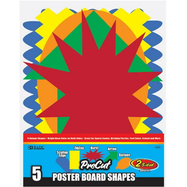 Bazic -48 Fluorescent Pre-Cut Poster Board Shapes (5/pack) Case of 48