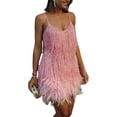 thumbnail image 2 of Vestido con borlas de plumas y lentejuelas Vestido sin mangas brillante para mujer Vestido con lentejuelas y cuello en V con flecos, 2 of 5