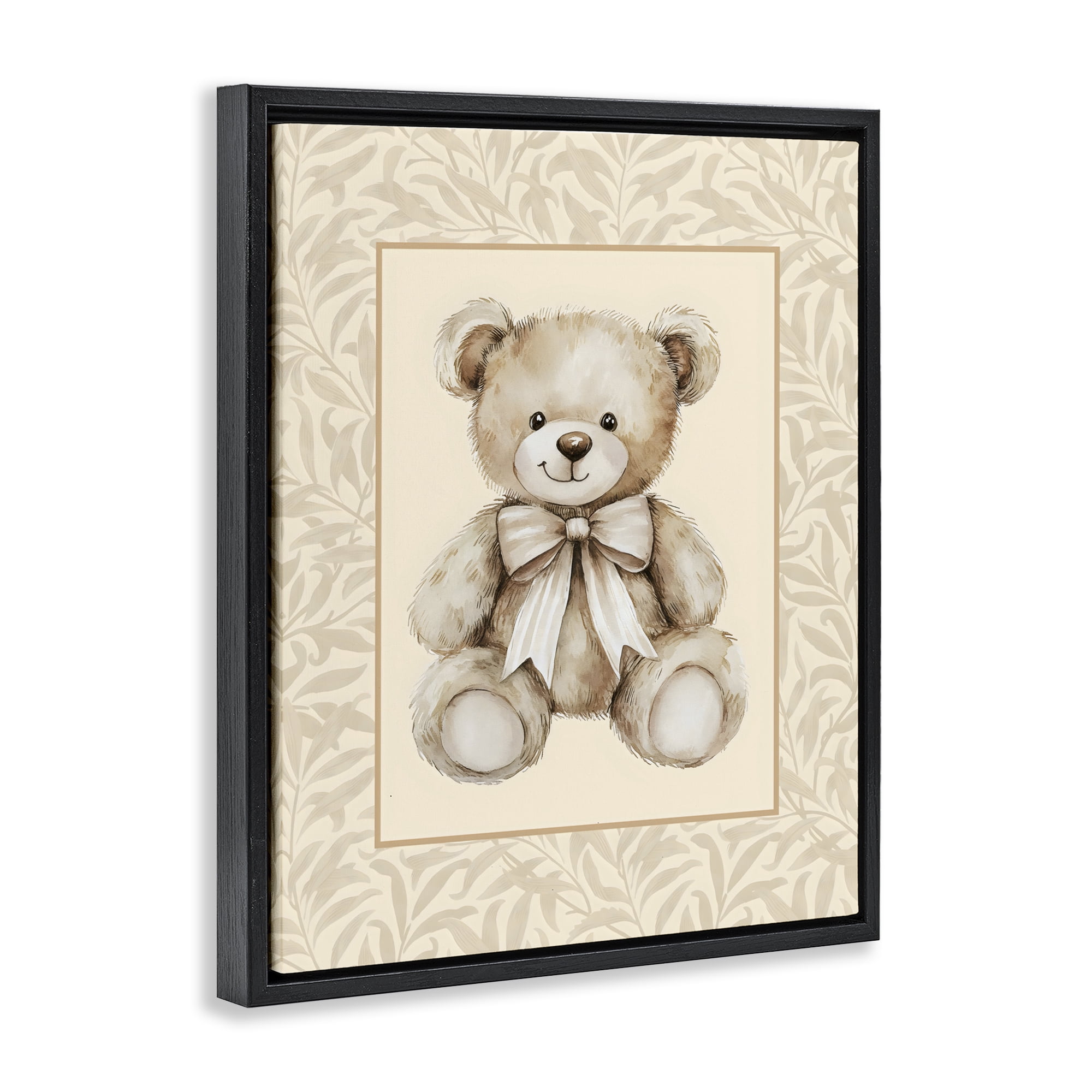Stupell Industries Beige Teddy Bear and Border Black Framed Floater Canvas Wall Art, design by LSR Design Studio