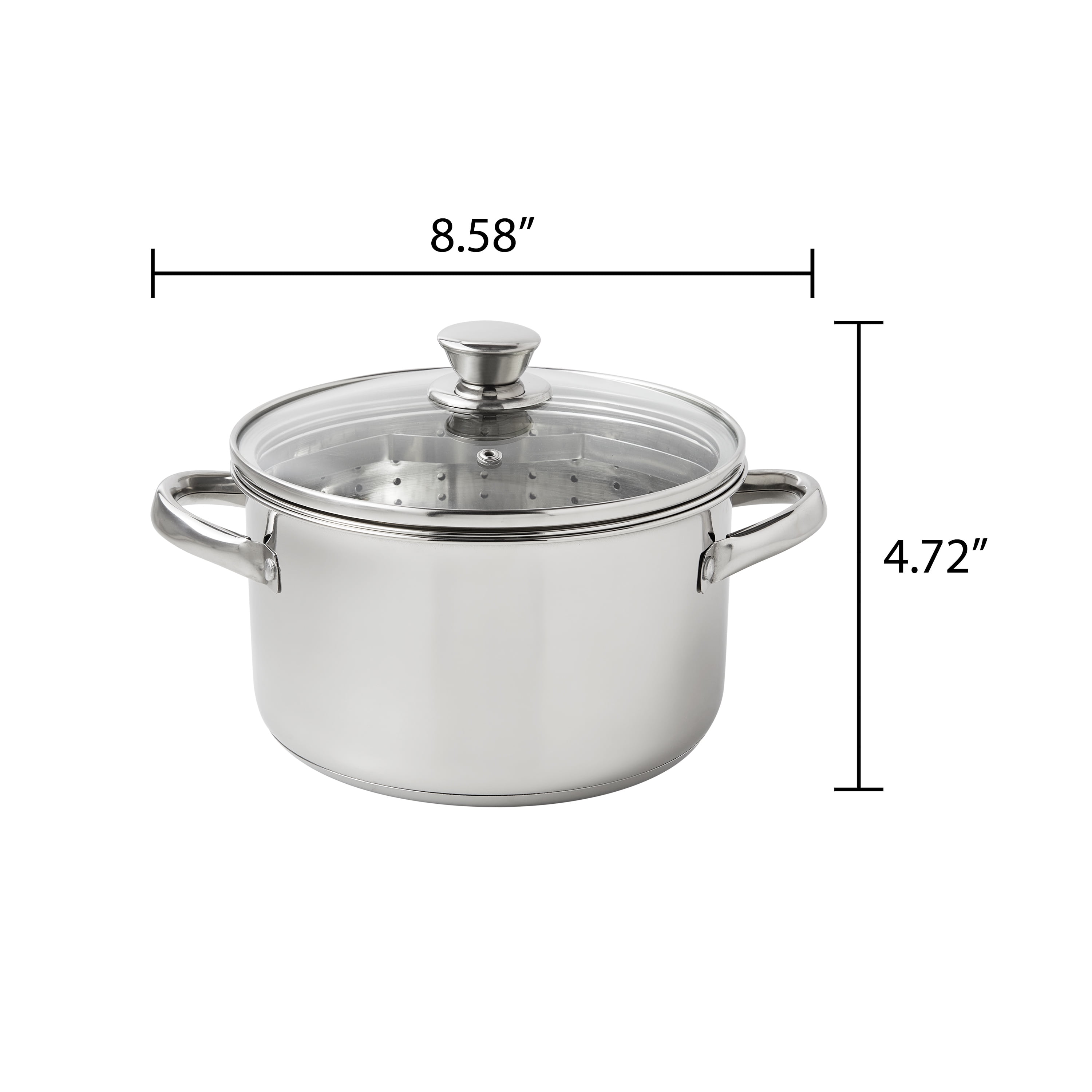 Mainstays Stainless Steel 4-Quart Steamer Pot with Glass Lid, Induction Compatible, Dishwasher Safe, Veggies, Fish