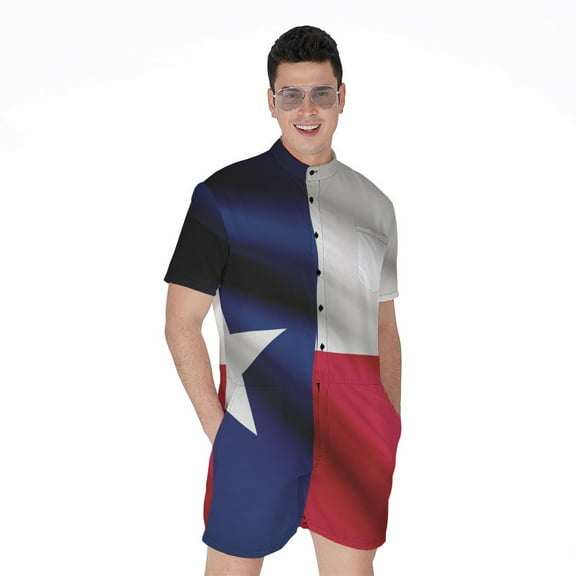 Flag Of Texas Short Sleeve Men'S Rompers, American Flag Casual Summer Jumpsuits Outfit. Gifts For Us Independence Day, 4Th Of July