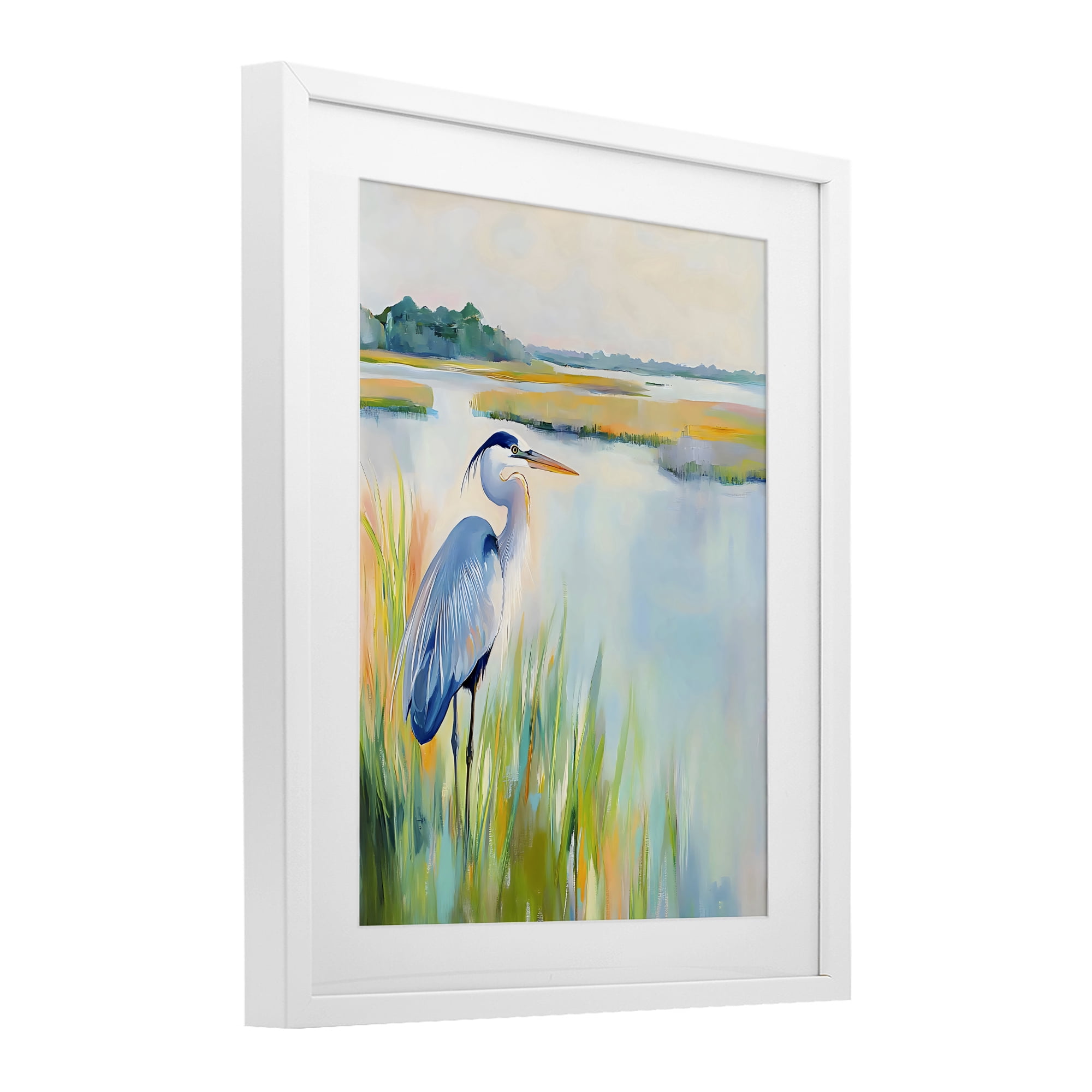 Stupell Industries Heron Perched in the Grass White Framed Print Under Glass, design by Creative Studio