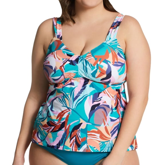 Women's Raisins Curve J840613 Plus Size Korakia Rimini Tankini Swim Top (Azul 18W)