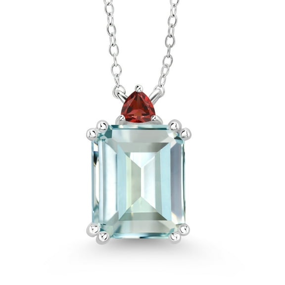 Gem Stone King 5.61 Ct Sky Blue Simulated Aquamarine Red Garnet 925 Sterling Silver Necklace