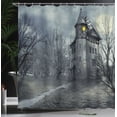 thumbnail image 4 of Ambesonne Halloween Shower Curtain, Gothic Haunted House, 69"Wx75"L, Teal, 4 of 5