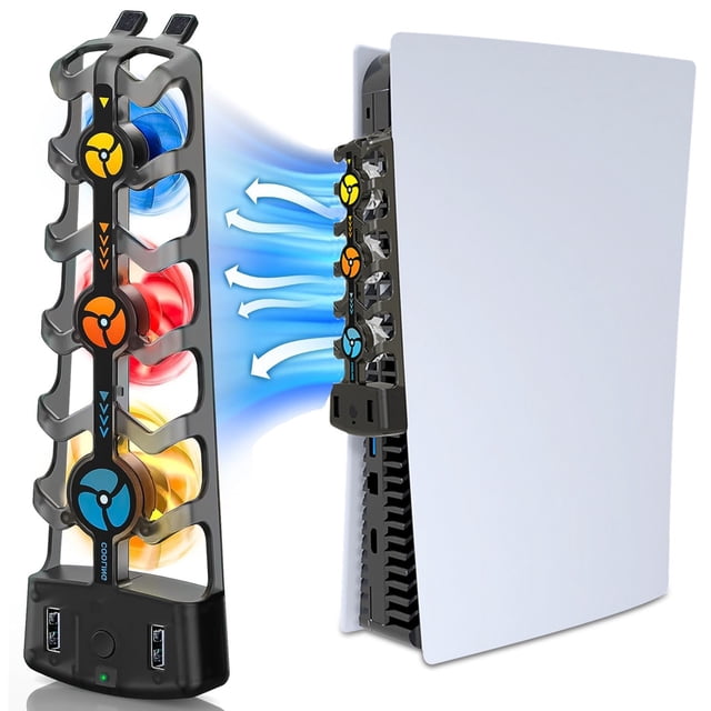 Cooling Fan for PS5 with 3 Adjustable Speed Silent Cooling Fans and RGB Light, PS5 High Efficiency Cooling System Accessory with 2.0 USB HUB, Suitable for PS5 Disc and Digital Edition