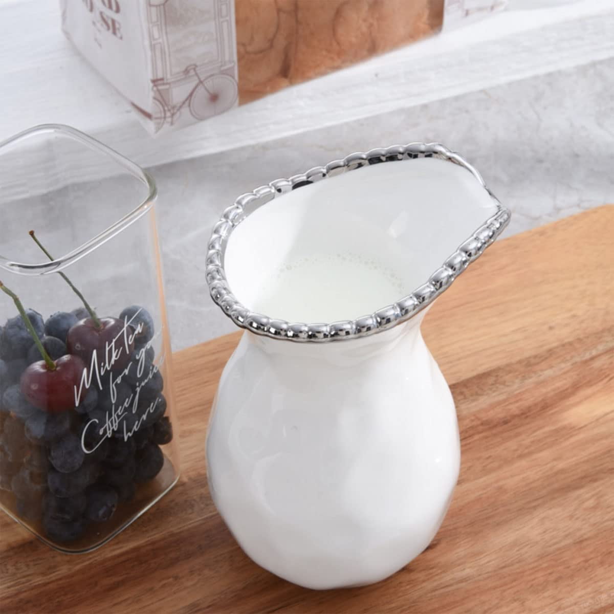 Pampa Bay Creamer or Pitcher, 4"W x 5.75"H, White and Silver