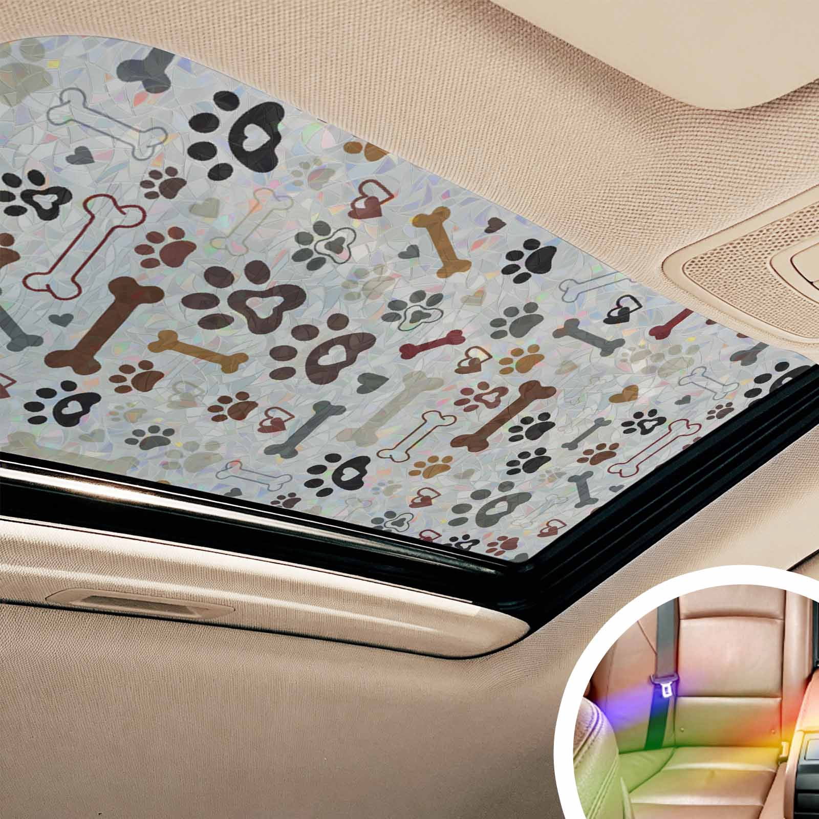 Dog Paw Window Privacy Film Stain Glass,Reusable Decorative Rainbow Window Film,Vintage Farmhouse Dog Bones Love Heart Static Cling Sun Blocking Stickers Decals Covers 29.5" x 118" (2pcs)
