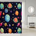thumbnail image 2 of Manfei Cute Cartoon Space Planets Shower Curtain 72Wx72L,Celestial Stars Bathroom Curtain,Black, 2 of 5