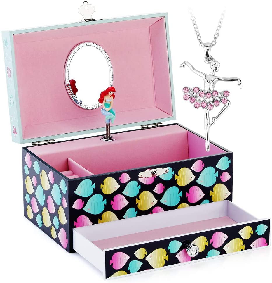 Kids Musical Jewelry Box for Girls with Drawer and Jewelry Set with