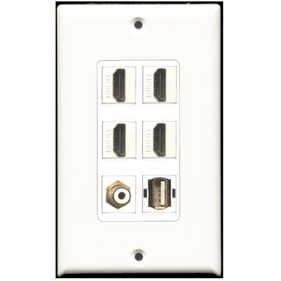 Ultra Spec Cables 4 Port HDMI 1 RCA 1 USB A-A Wall Plate DecorZ