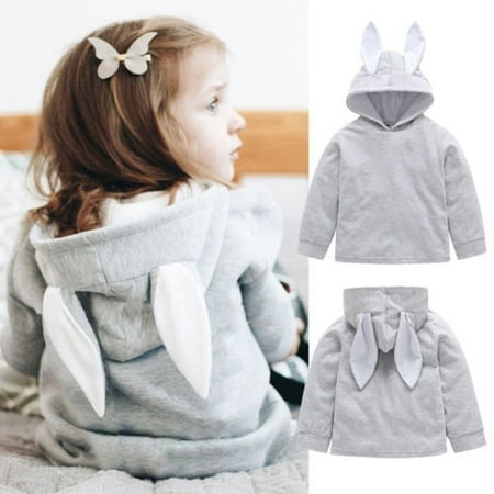 Toddler Baby Girl Cute Plain Bunny Lightweight Hoodie with Ears Hooded Tops 1-6T