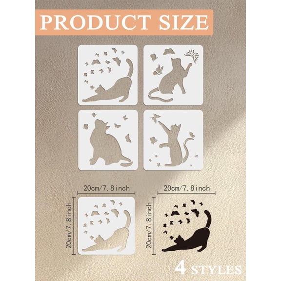 1 set 4Pcs Cat and Butterfly Painting Stencil Cute Kitten Theme Plastic Drawing Stencils Album Painting on Wood Wall Fabric Home Decor 200x200mm