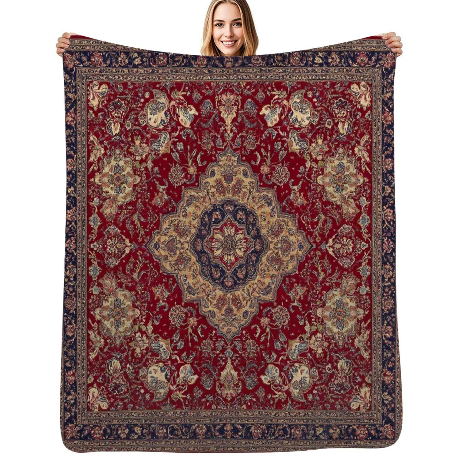Persian Floral Medallion Rug Flannel Blankets Soft Throw Blanket Winter Travel Office Outdoor Bedspread