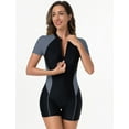 thumbnail image 3 of IDOPIP Women Short Sleeve Rash Guard One Piece Boyleg Swimsuit Zipper Surfing Bathing Suit UPF 50+, 3 of 8