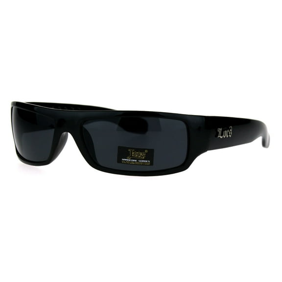 Locs Gangster Mad Dog Dark Black Shades Narrow Rectangle Sunglasses Shiny Black