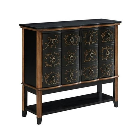 47 in. Oriental Accent Cabinet with Two Styled Doors - Black & Gold ...