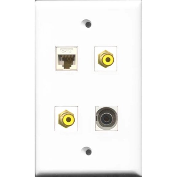 RiteAV - 2 Port RCA Yellow and 1 Port 3.5mm and 1 Port Cat6 Ethernet White Wall Plate