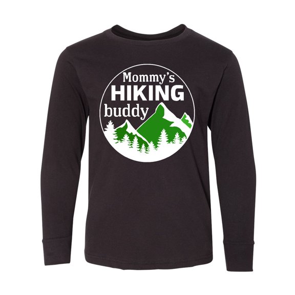 Inktastic Mommy's Hiking Buddy with Mountains and Trees Long Sleeve Youth T-Shirt